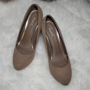Tan Faux Suede Heels